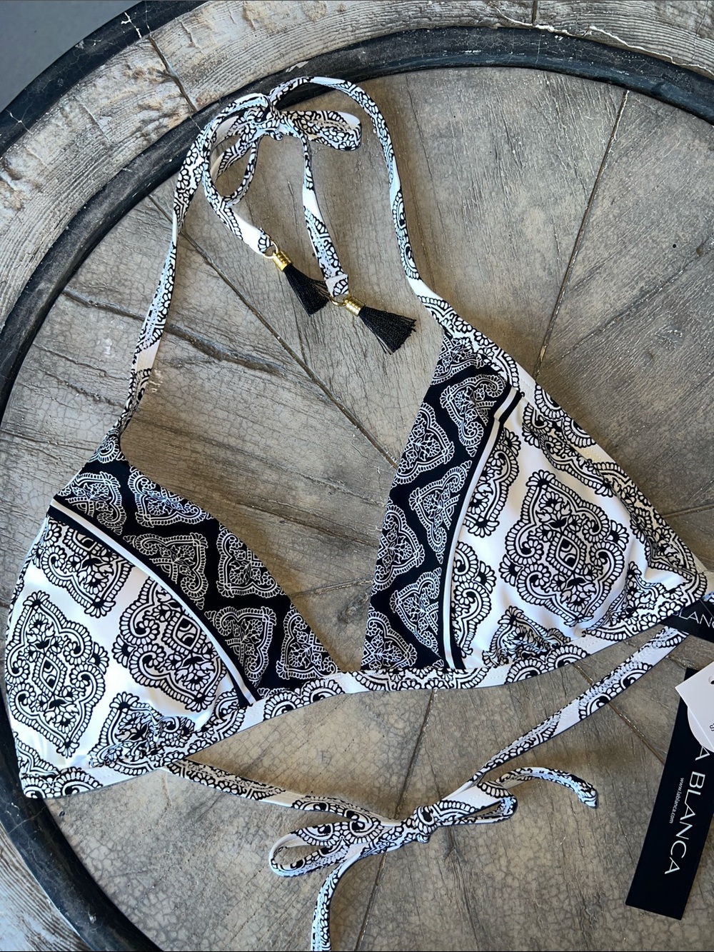 La Blanca Black & White Paisley Triangle Bikini Top